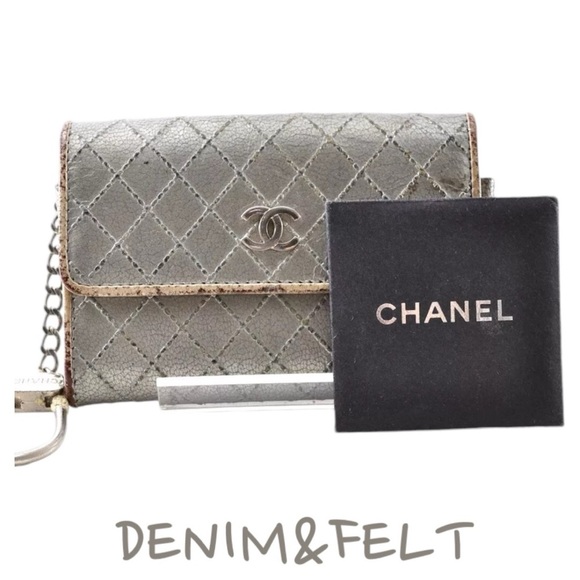 🩶🩶Chanel Coco Mark Quilted Silver Leather Coin Case/Card Wallet/Key Pouch 🩶🩶 - Picture 1 of 8